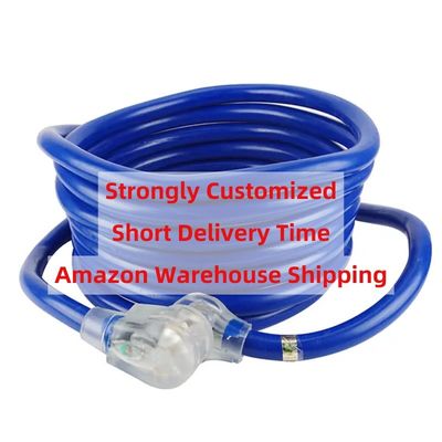 Partie de jardin extérieur 125V 15A NEMA 6-50P/R Lourd 1/3/5/6/20FT 50M Fin éclairée Bleue Multi Rv Cable Cordon d'alimentation d'extension