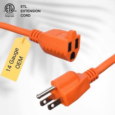 End Type / 15ft Heavy Duty Power Cord In 3 Prong16 SJTW AWG On Outdoor Belllights With Nema-15 Orange Plug For Extension cords
