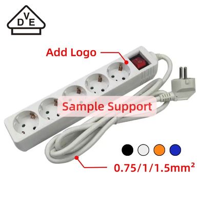 5 prise d'extension de gang 3x1.5mm2x5m VDE bande d'alimentation de câble flexible avec protection contre les enfants et courant nominal 10/16A