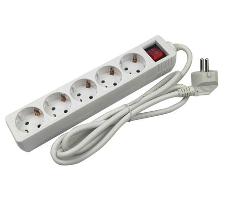 5 prise d'extension de gang 3x1.5mm2x5m VDE bande d'alimentation de câble flexible avec protection contre les enfants et courant nominal 10/16A