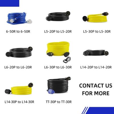 Partie de jardin extérieur 125V 15A NEMA 6-50P/R Lourd 1/3/5/6/20FT 50M Fin éclairée Bleue Multi Rv Cable Cordon d'alimentation d'extension