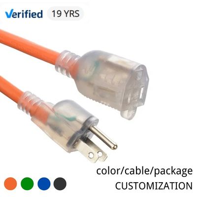 AC Power Cord ETL Medium / Heavy Duty SJTW 8/10/12 AWG NEMA Outdoor Orange Extension Cord Weather-Resistant Garden Patio US Plug Standard