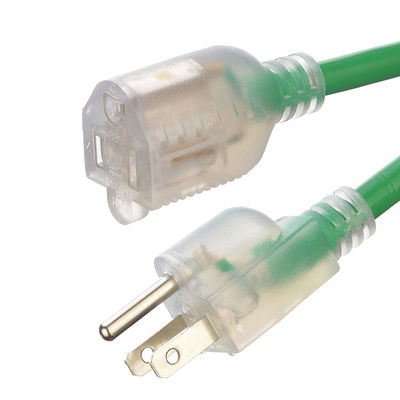 3X8/10/12/14/16AWG Voltage nominal 125V NEMA Femme Light End ETL Certifié câble d'alimentation en cuivre extérieur américain à 3 cœurs